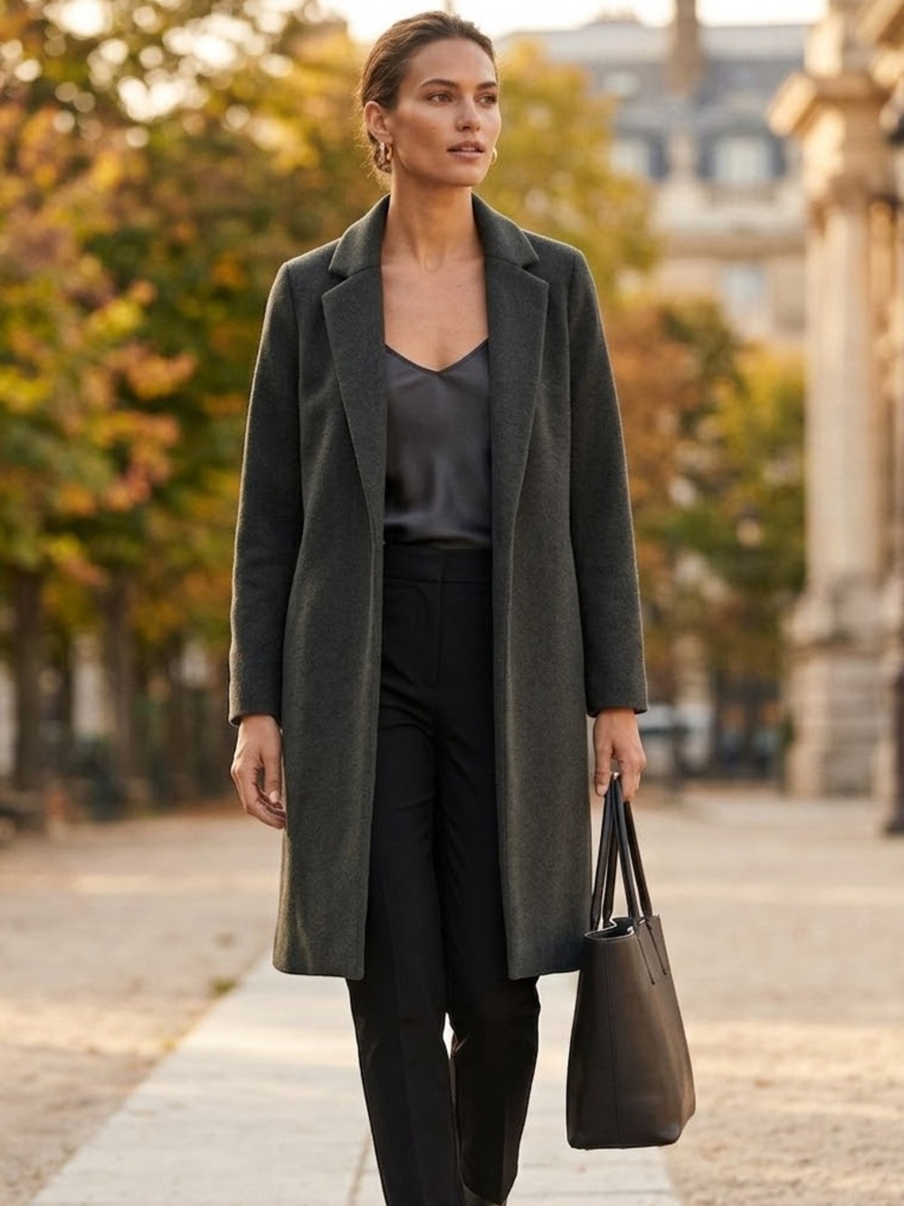ZARA Charcoal Gray Longline Wool-Look Jacket Size Small Quiet Luxury Fall Chic